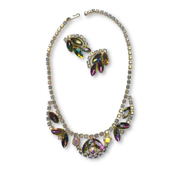Delizza & Elster Jewelry - Vintage Delizza & Elster D&E Watermelon Heliotrope Crystal Necklace Earrings Set